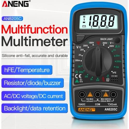 AN8205C Digital Multimeter Transistor Peak Tester Capacitance Meter Voltage Ohm Tester with Thermocouple Tester Portable