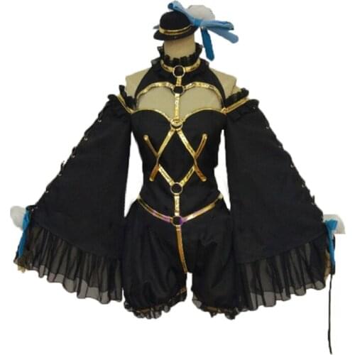 Anime! Fate/Extra CCC Caster Tamamo no Mae Black Gothic Uniform Cosplay Costume For Women free shipping