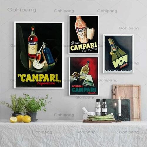 Campari L'aperitivo Vintage Canvas Poster Alcohol Advertising Retro Wall Art Pictures for Pub Bar Kitchen Dining Room Shop Decor