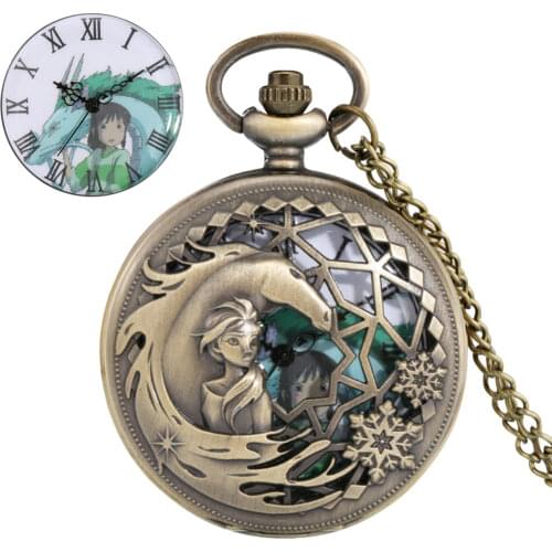 Antique Popular Japanese Movie Theme Spirited Awey Lovely Girl Quartz Pocket Steampunk FOB Watch Souvenir Gifts for Girls Kids