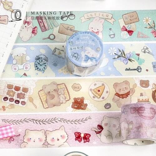 Cute Antique Shop Series Masking Washi Tape Kawaii Bear Rabbit Decorative Adhesive Tape Decora Diy Scrapbooking Sticker Label