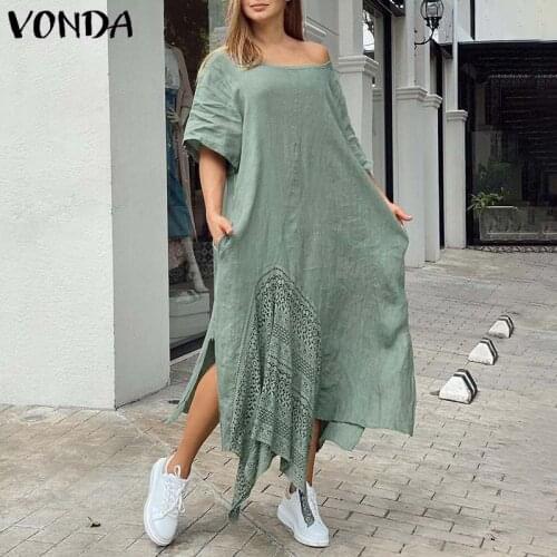 Elegant Patchwork Dress 2021 VONDA Women Summer Sundress Vintage Half Sleeve Crochet Party Dress Casual Vestidos Robe Femme
