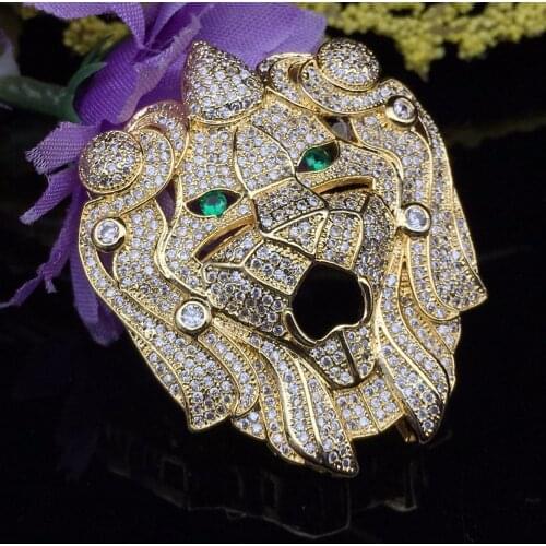 European Fashion Pearl Necklace Fittings Gold Big Lion Head Charms Pendant For Jewelry Making Paved Zircon Connectors Components