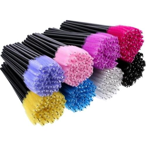 HOT 50 Pcs Disposable hollow rod mascara brush eyebrow Eye Lash Black Wand brushes Eyelash Extension women Makeup tools