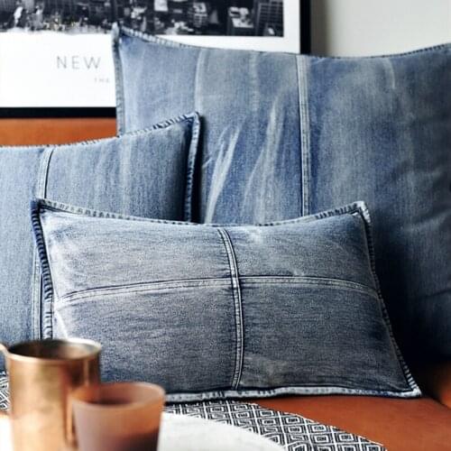 30X50/45X45CM Industrial style retro cotton denim blue cushion cover sofa square lumbar pillow cover waist pillowcase