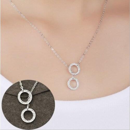 Personality Flash Exquisite 925 Sterling Silver Jewelry Micro Inlaid Double Circle Female Wild Pendant Necklace N218