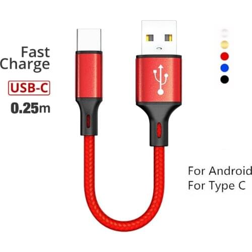 25cm Short nylon Type C Charger Data Cable For Samsung A5 S8 S9 Plus Huawei P20 P30 xiaomi Fast Charging Power Bank phone Cables