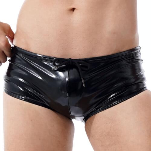 Leather Men Underwear Boxer Shorts Gay Underwear Penis Erotic Sexy Button Men Sissy Panties Mens Underpants Male Lingerie Briefs