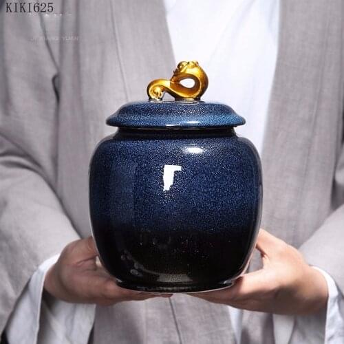 Creative Gradient Blue Ceramic Storage Jar Vase Flower Arrangement Container with Lid Candy Tea Caddy Countertop Room Decoration