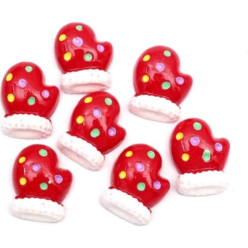 LF 20Pcs Resin Christmas Gloves Flatback Decoration Craft Cabochon Embellishments For Scrapbooking Kawaii Cute Diy Accessories