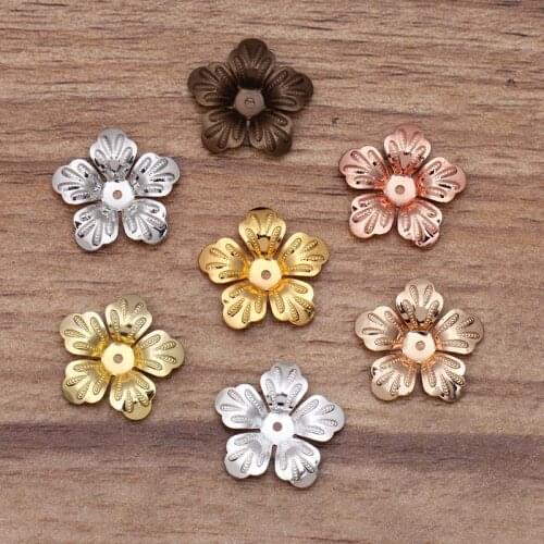 Mibrow 50pcs Vintage 7 Colors 21mm Copper Flower Bead Caps Flower Filigree Bead End Caps For DIY Hair Jewelry Making Findings