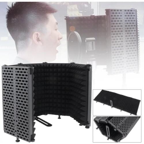 Microphone Isolation Shield 5-Panel Wind Screen Foldable 3/8" and 5/8" Threaded High Density Absorbing Foam for Recording