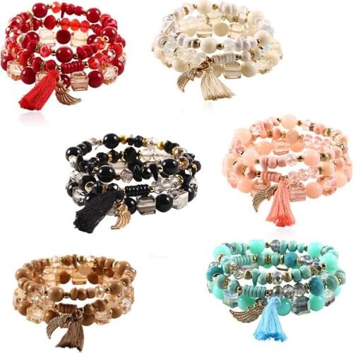 Multi-layer Crystal Acrylic Beads Bangles&Bracelets For Women Classical Tassel Adjustable Bracelets Ethnic Accessories 2019
