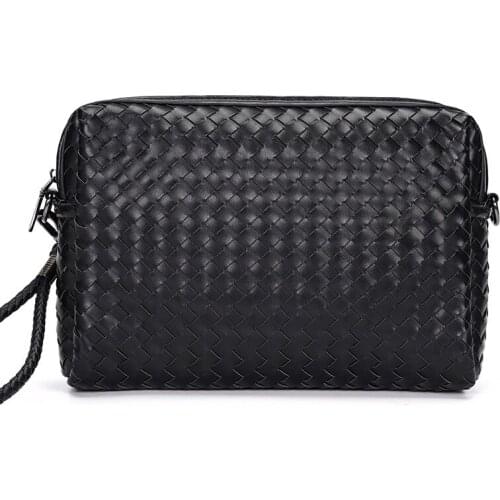 Fashion Brand Mens Clutch Bag High Quality Leather Weave Men Wallet With Hand Strap Trend Business Day Clutches Male Gift Purse