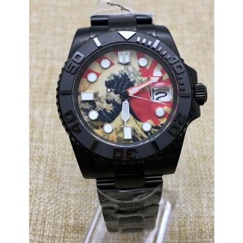 40mm Automatic Watch Mens Stainless Steel Case Ceramic Bezel Kanagawa Dial Strong Luminous nh35 Movement