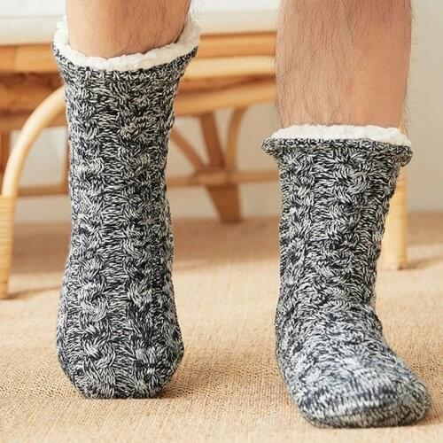 Mens Indoor Slippers Sock Jacquard craft Crochet slippers Bedroom Comfy Non-slip Home Slippers for Men Warm Plush Floor Socks