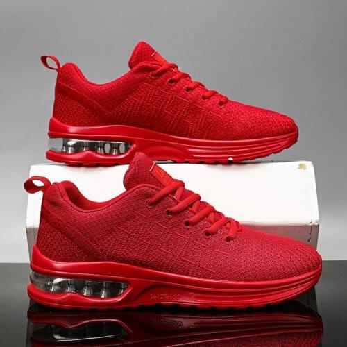 Plus Size Air Cushion Man Sneakers Mens Sport Shoes Men Running Shoes Outdoor Non-slip Men Shoes Sports Man Shoes Red GMD-1018