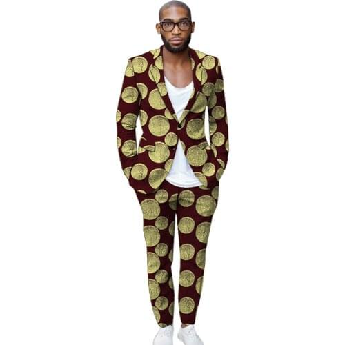 Colorful Nigerian Fashion Mens Suit Retro Print Ghana Style Patterns Custom Made African Wedding Party Garments