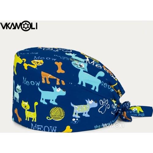 New fashion new Multicolor cartoon printing hat adjustable Scrub hats beauty salon nursing cap laboratory pet shop scrub cap