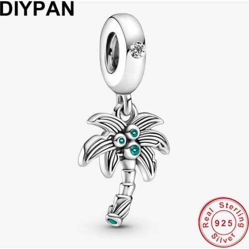 Fit Pandora Bracelet Charm 925 Silver Original Palm Tree & Coconuts Dangle Charm Pendant DIY Jewelry Berloque