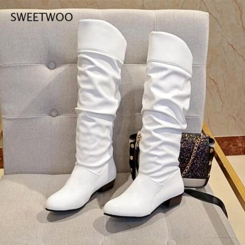 Plus Size 35-43 Fashion New Arrival Winter Mid-Calf Women Boots Black White Brown Flats Heels Half Boots Autumn Snow Shoes
