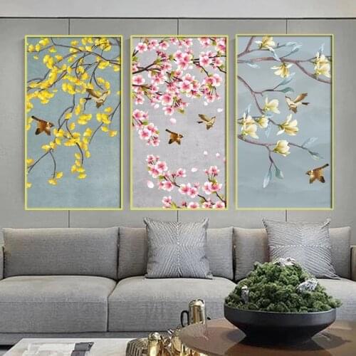 Chinese Style Bird Peach Blossom Posters And Prints Canvas Paintings Living Room Art Wall Pictures Home Interior Decoration