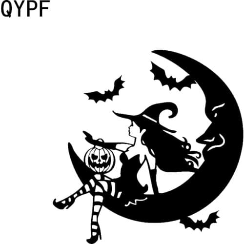 QYPF 13.3*13.6 Interesting Witch Bat Decor Vinyl Car Sticker Silhouette Bumper Window Accessories Silhouette C16-2406