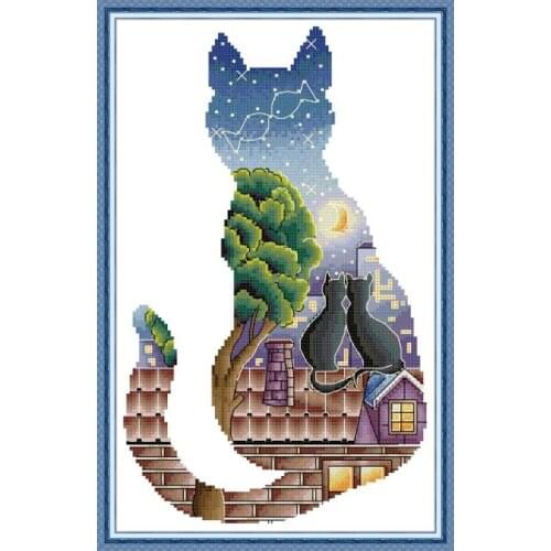 Joy Sunday Stamped Cross Stitch Kits Embroidery Needlework Cat Light and Shadow Counted Thread 11CT 14CT Print Canvas Fabric Set