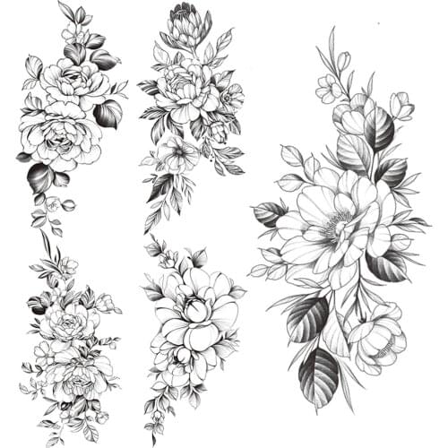 Sexy Daisy Temporary Tattoos For Women Fashion Lily Peony Flower Tatoo Chrysanthemum Sketch Waterproof Fake Tattoo Thigh Armband