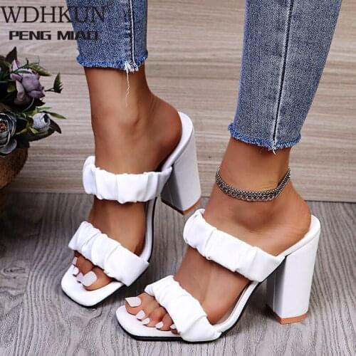WDHKUN Sexy Pleated Ladies Slippers Summer Fashion Party High heels Shoes Gladiator Slides Sandals Women size 41 42 43