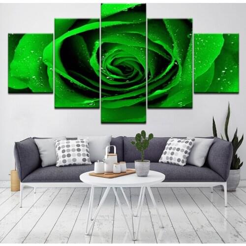Green rose fragrant flower 5 Piece Canvas Wallpapers modern Poster Modular art painting for Living Room Home Decor