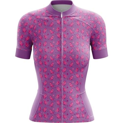 HIRBGOD Women Summer Casual Shirt MTB Bike Jersey Polka Purple Dot Butterfly Outdoor Maillot Ciclismo Bicycle Clothes,TYZ654-01