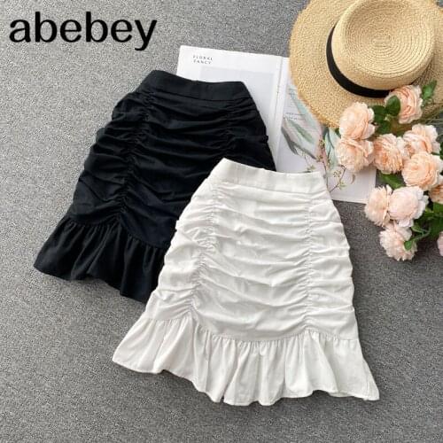 Women Fashion Ruffles Skirt Design Elegant Solid Ruched A-line Skirts Summer Korean A-line Sexy Streetwear Mini Skirt