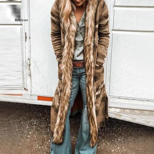 Trench Coat for Women Plus Size Long Sleeve Fur Collar Hooded Printing Open Stitch Autumn New Casual Fashion Long Coat