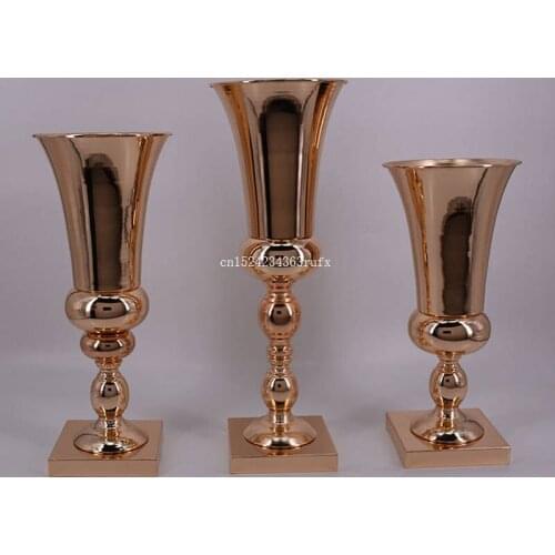 5pcs Gold Table Vases Metal Flower Road Lead Flowers Vase Metal Wedding Table Centerpiece For Marriage Home Decor Wholesale