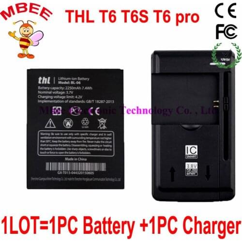 1LOT=1PC Dock Charger +1PC 2250mAh BL-06 Battery for Original THL T6 T6S T6 Pro Mobile Phone Batterie Bateria Batterij AKKU PIL