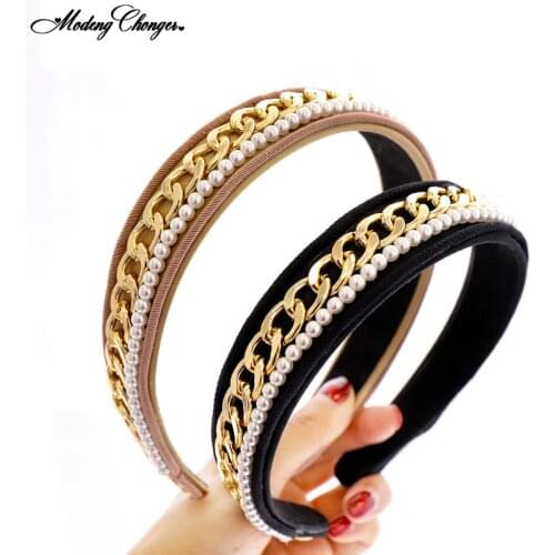 1PC High Quality Pearl Crystal Head Wear Hoop Bezel Headband Metal Chain Hair Band Headwear Hair Accessories For Girls Women