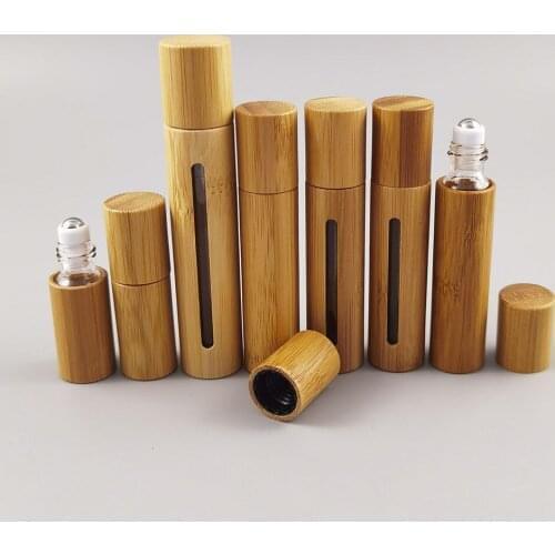 100pcs Top Quality Refillable Empty 3ML 5ML 10ML Bamboo Perfume Roll on Bottle with Metal Ball Roller 1/3oz Roll On Vials