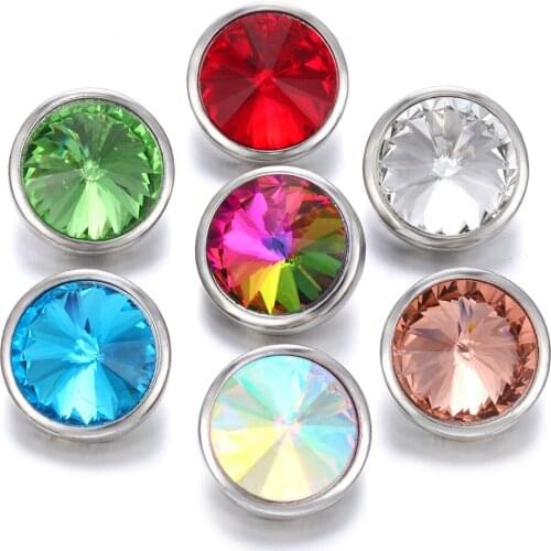 6pcs/lot New Snap Jewelry Colorful Rhinestone Round 18mm Snap Buttons Fit Snap Button Jewelry Bracelet Bangle Necklace Jewelry
