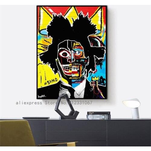 Jean Michel Basquia Graffiti Abstract Portrait Pop Art Canvas Painting Print On Poster Modern Wall Picture For Living Room decor