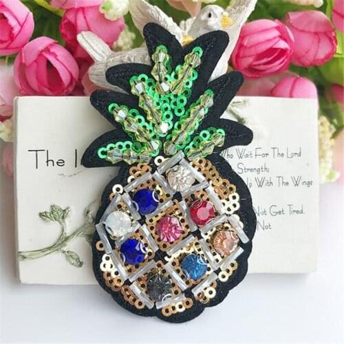 AHYONNIEX 1 Piece Fashion Colorful Pineapple Beads Sew On Patches Sequins Good Quality DIY Clothing Patch
