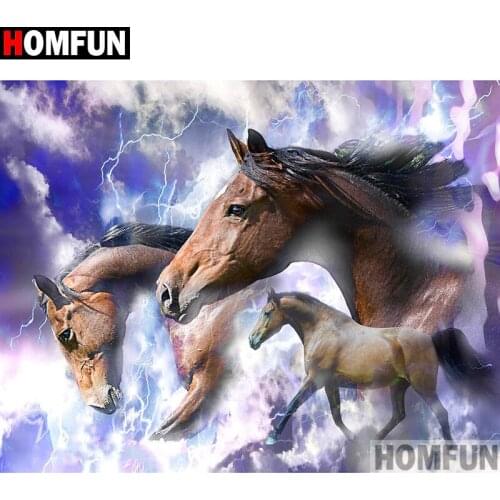 HOMFUN Diamond painting "Animal horse" Full Square/Round Drill Wall Decor Inlaid Resin Embroidery Craft Cross stitch A13666