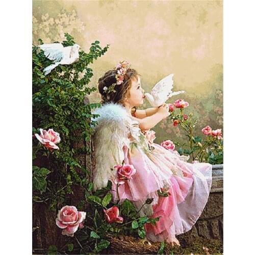Angel Girl Boy Flowers Pre-Printed 11CT Cross Stitch Full Kit Embroidery DMC Threads work Handmade Handicraft Craft Counted