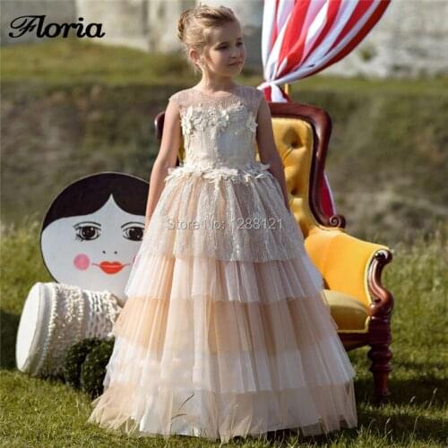 Shiny Tiered Flower Girls Dress 2019 Custom Made Kids Pageant Gowns Weddings First Communion Dresses For Girls Vestidos Daminha
