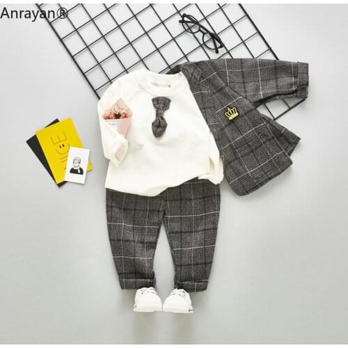 New Spring Children Kids Tie Blazer Formal Cotton Gentleman WEDDING DRESS Boys Jackets T-Shirt Pants 3pcs/sets Infant Suit Cloth