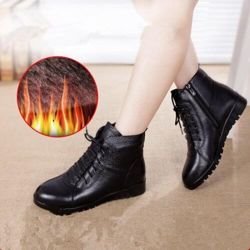Shoes Woman Winter Warm Fur Ankle Boots For Women Snow Boots Genuine Leather Sneakers Black Fur Snow Shoes Female Booties