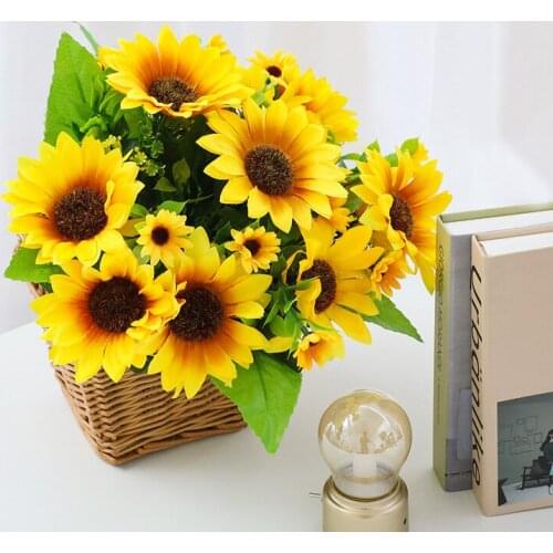 1Bunch Artificial Sunflower Silk Flower Bouquet for Wedding Party Home Garden Decoration