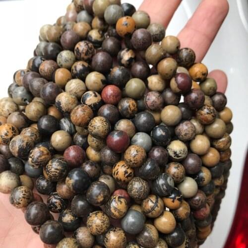 Natural Stone Beads Grass Pattern Stone Loose 15" Semi Preicous Strand 4 6 8 10 12MM Beads for Jewelry Making DIY Bracelets