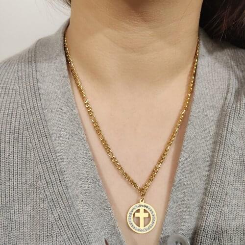 DOTIFI For Women Necklace Personality Cross Round Stainless Steel Clay Long Chain Cool Simple Necklace Jewelry Gift