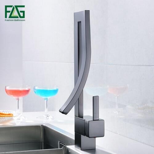 FLG Black Brass Basin Faucet Single Handle Waterfall Basin Mixer Tap Hot And Cold Bathroom Faucet Sink Waterfall Faucet